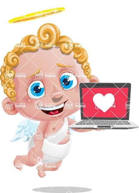 Cupid Cartoon Character - Cartoon Cupid with Laptop 3